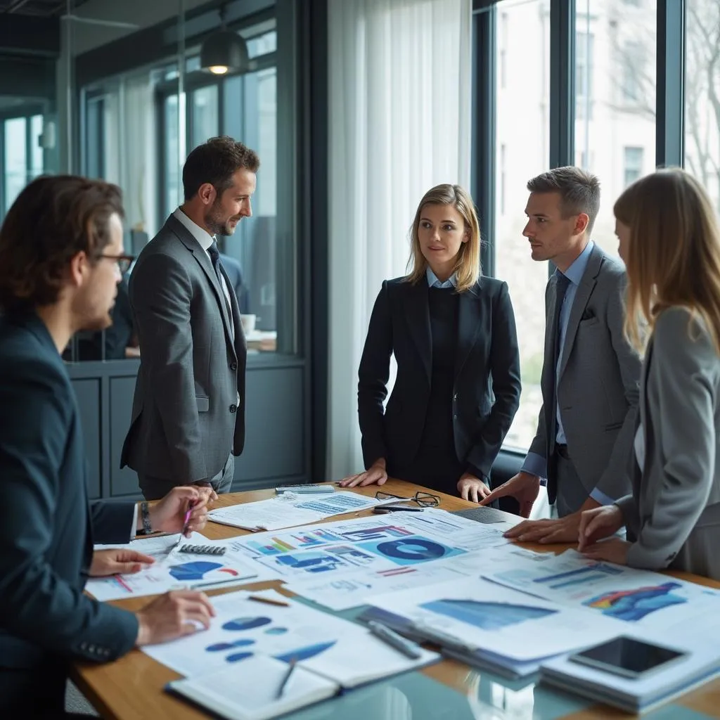 Equipo de consultores en reunión estratégica